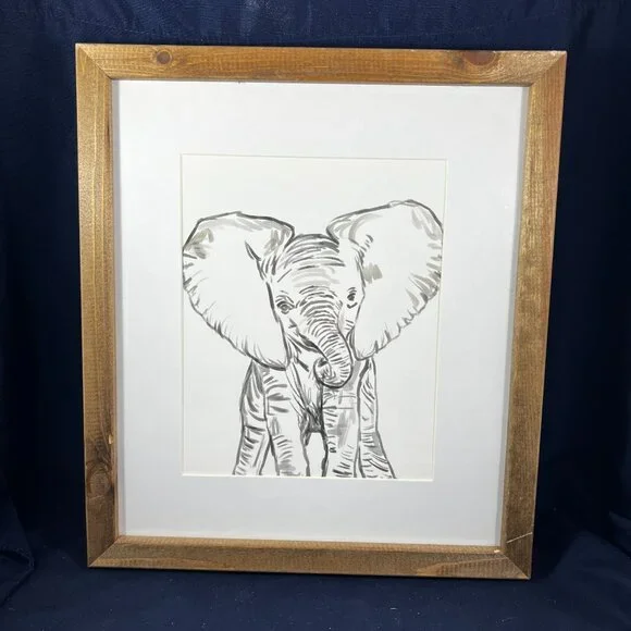 Set Of 3 Framed Animal Prints - Giraffe Alpaca & Elephant - Hobby Lobby - Wooden - Picture 2 of 4